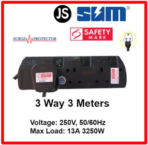SUM 2/3/4/5/6 WAY Extension Cord Socket Plug Black (2, 3, 6 Meters) Safety Mark, Surge Protector & EU 2 Pin Friendly