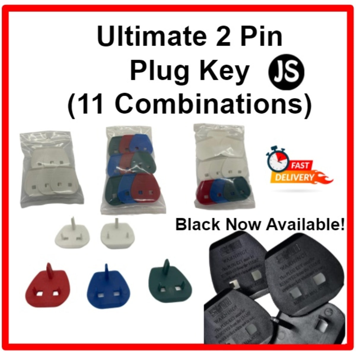 Ultimate Socket Plug Key 2 Pin To 3 Pin Uk Standard Adaptor (11 Combinations) - White, Colours, Black