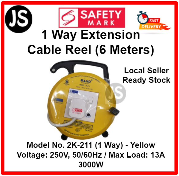 1 and 2 Way Extension Cable Reel (6 & 9 Meters) With Safety Mark