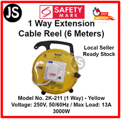 1 and 2 Way Extension Cable Reel (6 & 9 Meters) With Safety Mark