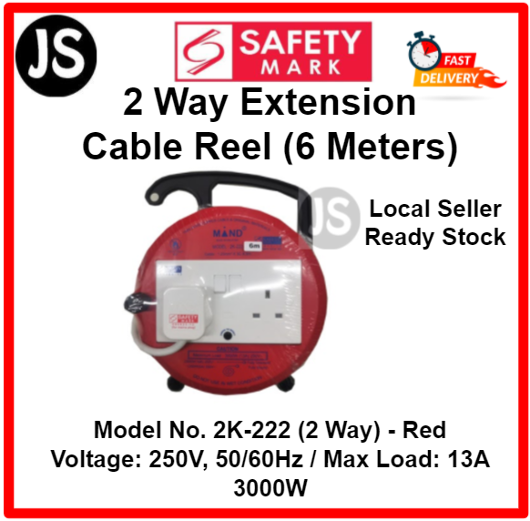 1 and 2 Way Extension Cable Reel (6 & 9 Meters) With Safety Mark