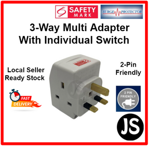 3 Way Multi-Adapter with Individual Switch (With Safety Mark)