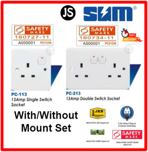 SUM 3-Pin 13A Single/Double Switch Wall Socket Outlet With/Without Mount Set (Small Button Series)