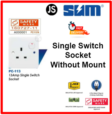 Image of SUM 3-Pin 13A Single/Double Switch Wall Socket Outlet With/Without Mount Set (Small Button Series)