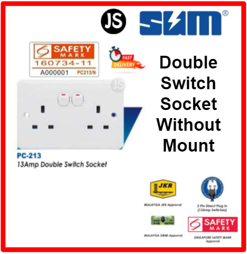 SUM 3-Pin 13A Single/Double Switch Wall Socket Outlet With/Without Mount Set (Small Button Series)